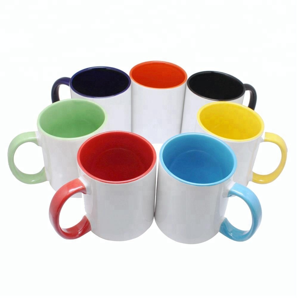 White Ceramic Sublimation Coffee Mug with Colored Inside/Handle - 11oz.