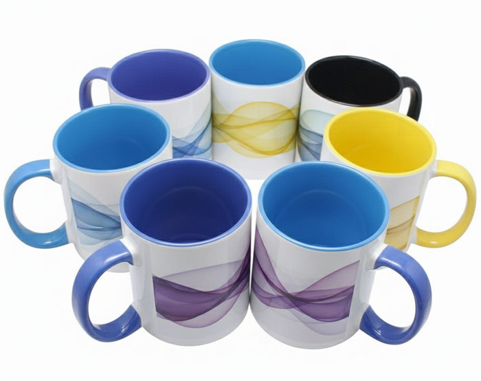 Full-wrap promotional mugs | White with colored interior and handle