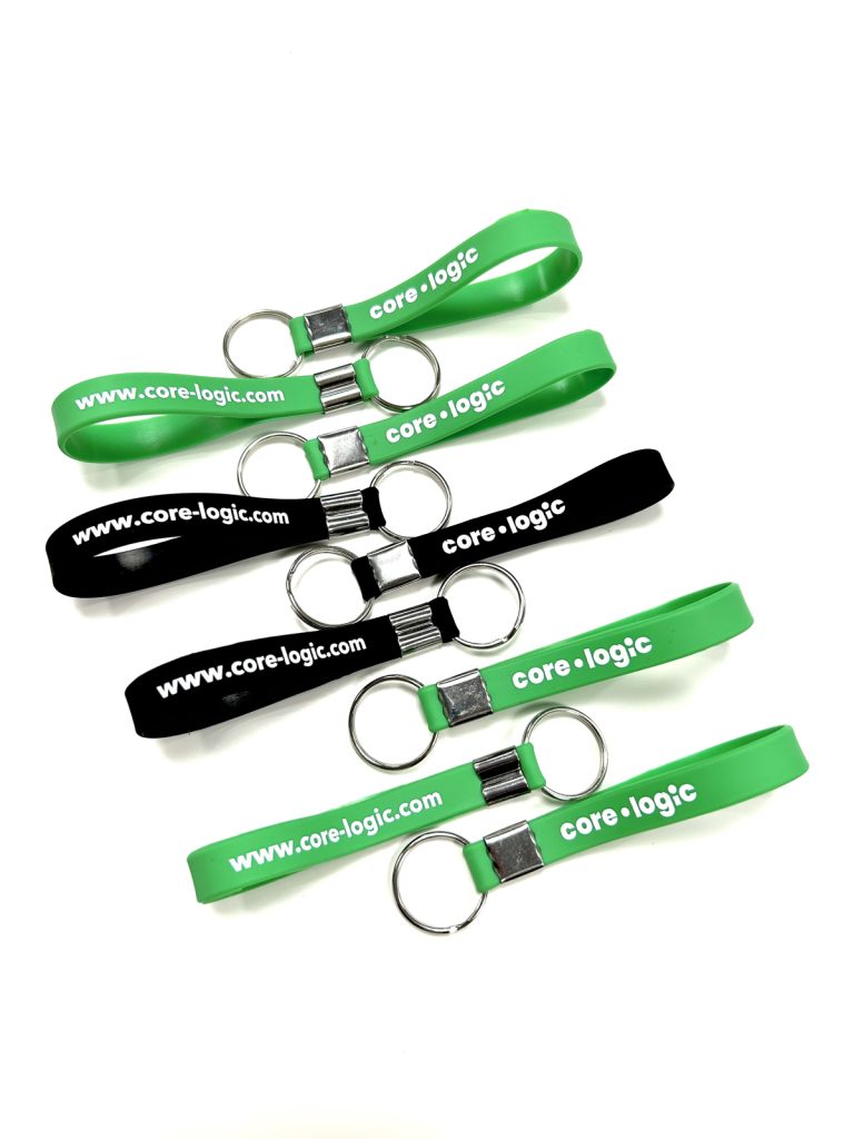 Silicone loop keyrings with printing and debossing Cintapunto®
